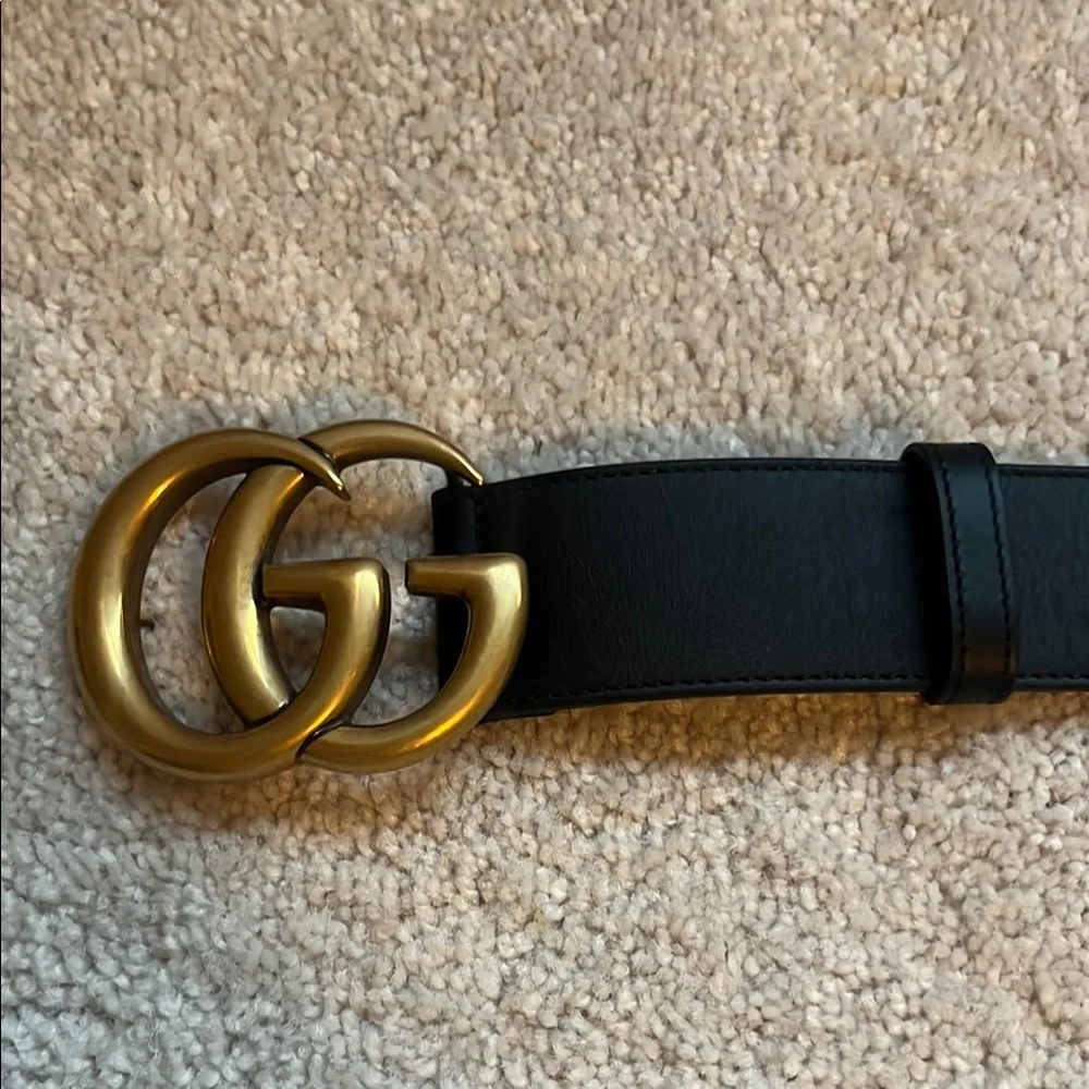 Gucci GG Marmont Wide Belt – Black Leather, Gold Buckle, Size 70 - Picture 5 of 14